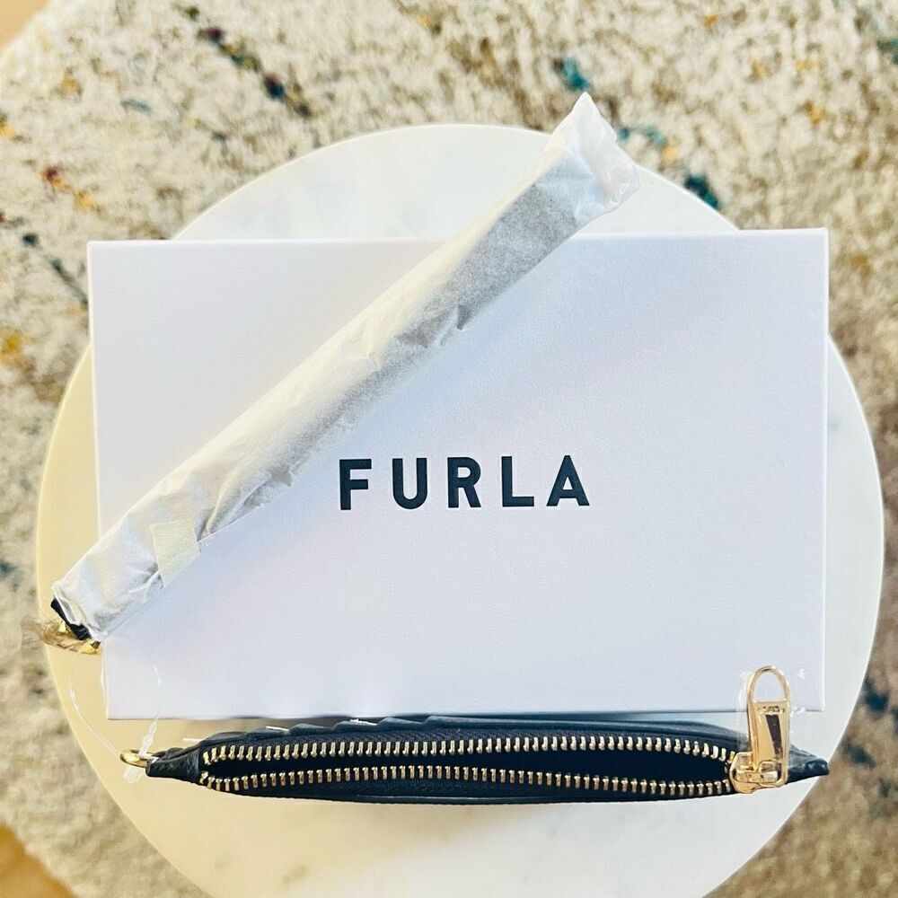 FURLA Classic Credit Card Case Leather Wallet Wristlet, Black,‎ Wrist Strap, NWT - Picture 11 of 16
